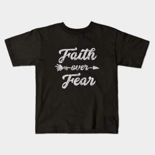 Faith over Fear, Boho style with white text Kids T-Shirt